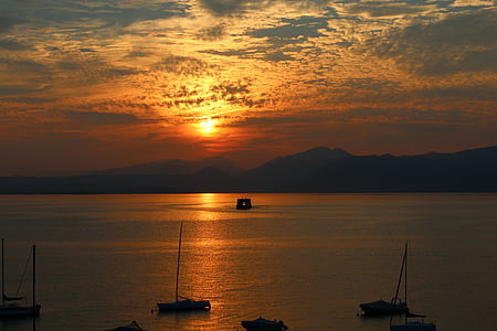 Lago di Garda, Západ slunce, večer, nálada, jezero, abendstimmung, Romantika