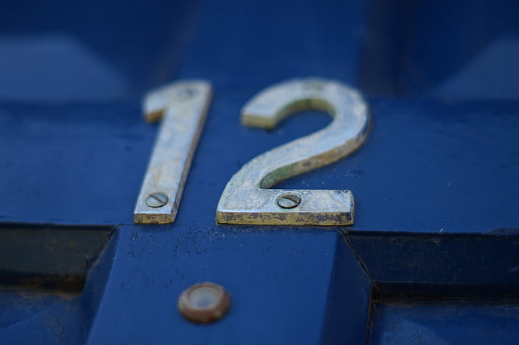 twelve, number, door, blue, shallow depth, metal, home