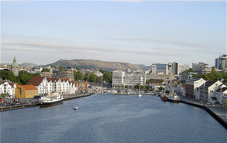 Noorwegen, Stavanger, Pier, poort, stadsgezicht, haven, nautische vaartuig