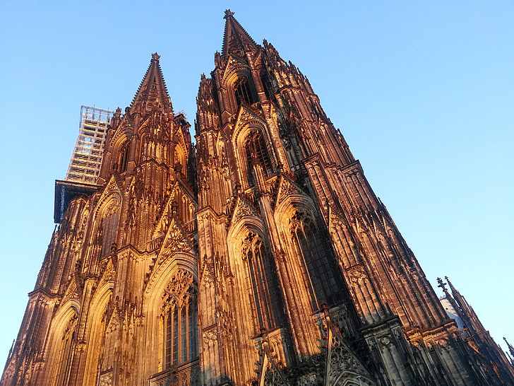 katedrala, Köln, večernem soncu, cerkev, stavbe, arhitektura, zanimivi kraji