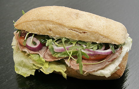三明治, 羔羊, 羔羊腿, 切成薄片, 洋葱, 红洋葱, 食品