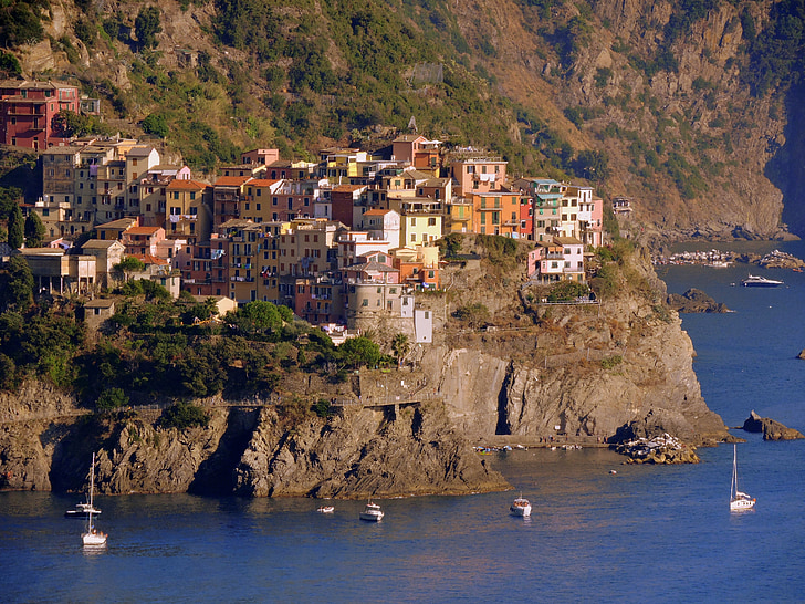 huizen, berg, zee, Corniglia, kleuren, cinque terre, kleurrijke