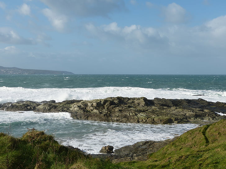 zee, kustlijn, Cornwall, natuur, landschap, golven