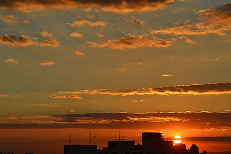 空, ソル, 太陽, サンセット, オレンジ色の空, 雲, 午後