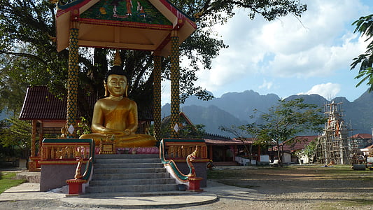 라오스, 방비엥, 부처님, 사원, 수도원, 와트