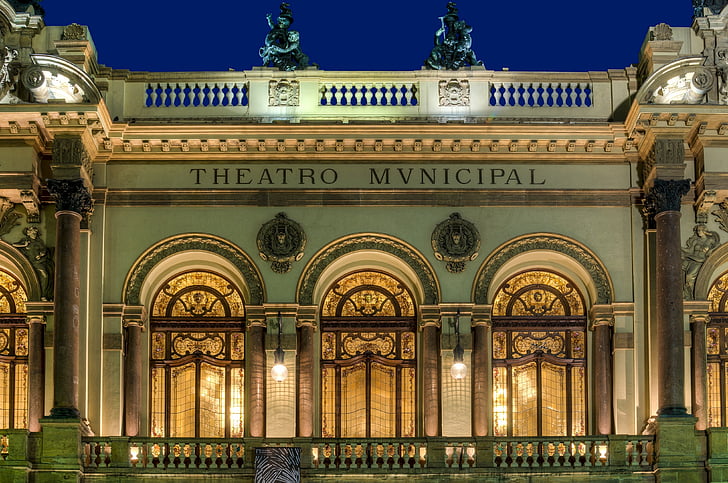 Municipal theatre, Sao paulo, Brasil, utama, fasad, Landmark, arsitektur