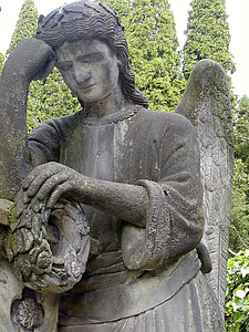 statue, angel, sadness, cemetery, stone, death