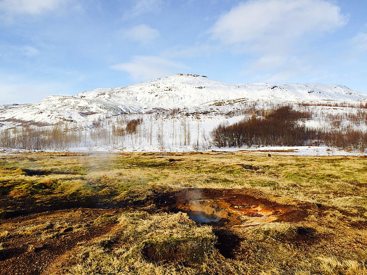 아이슬란드, 간헐천, 끓는, 얼음, 화재, 눈, 자연