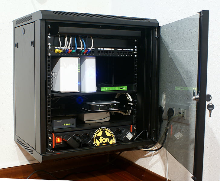 rack cabinet, computing, router, hard drive, technology, security, equipment