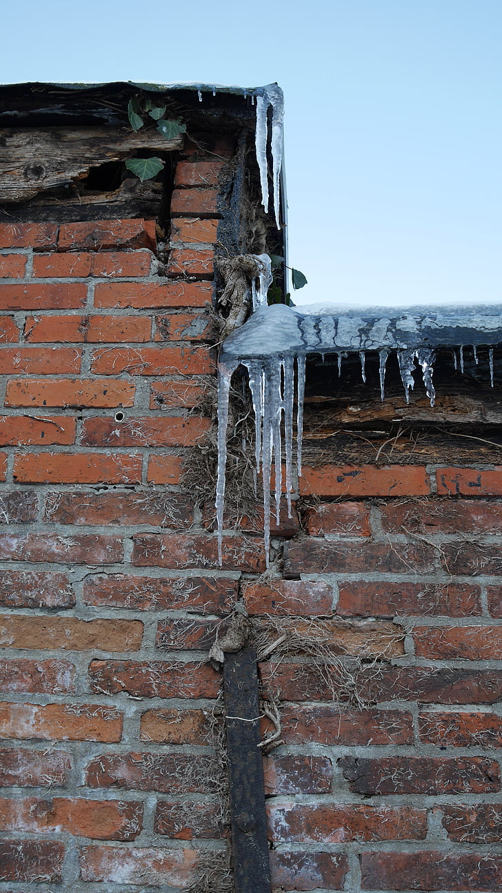 winter, ice, icicle, masonry, old, bricks, cold