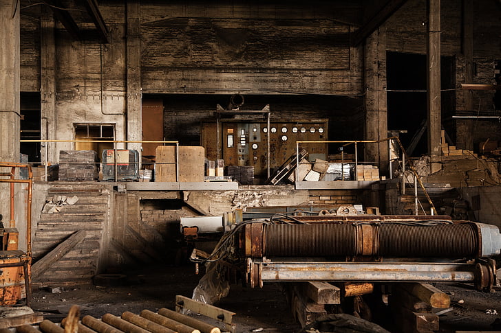 stará továreň, retro, opustené, vonku, prázdne, staré, budova
