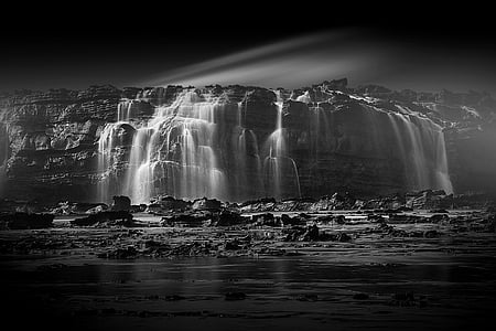 đá San hô, thác nước, buổi sáng ảo ảnh, tiếp xúc lâu dài, Thiên nhiên, màu đen và trắng, thác nước