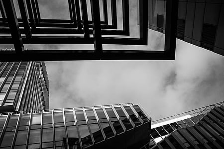 Amsterdam-jug, arhitektura, črno-bel, perspektive, nebotičnik, urbano prizorišče, poslovno stavbo