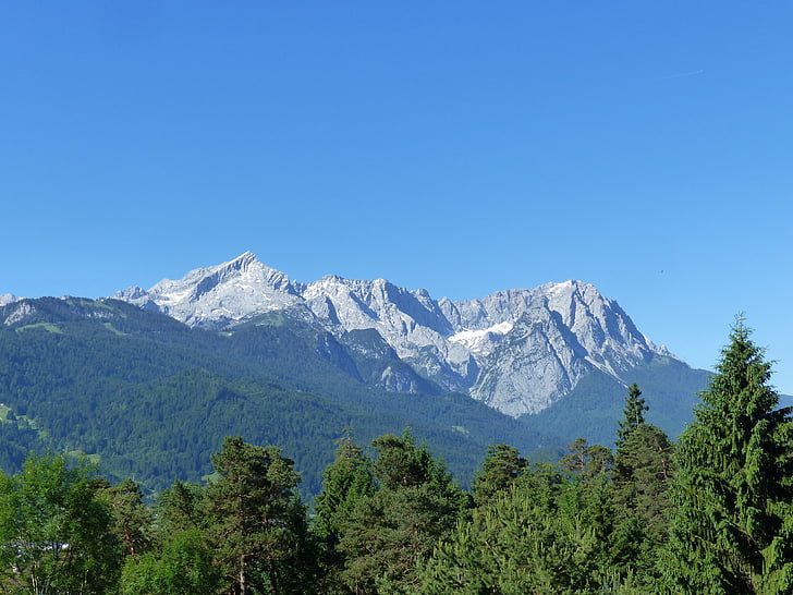 mountains, snow, forest, alpine, imperial weather, panorama, zugspitze