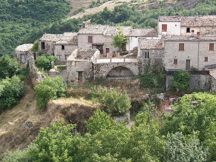 ruine, falu, lejárt, régi, olasz