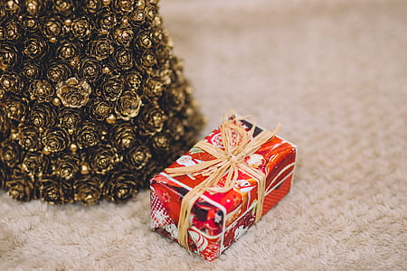 Borrão, arco, caixa, celebração, Natal, decoração de Natal, close-up