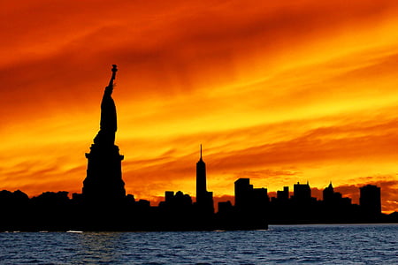 statue of liberty, silhouette, skyline, statue, liberty, york, america