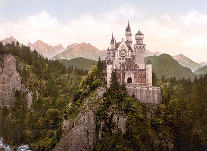 замък, Кристин, Приказен замък, оръдейна кула, Фюсен, photochrom, Бавария