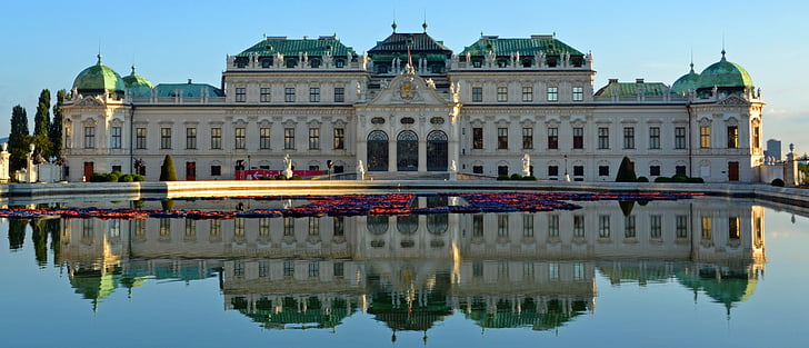 Belvedere, Schloss, barocke, Wien, obere belvedere, Vorderansicht, Spiegelung