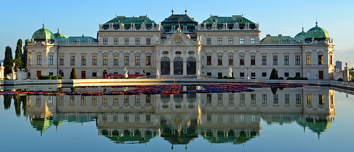 Belvedere, pils, baroks, Vīne, augšējo galeriju, Front view, atspoguļojot