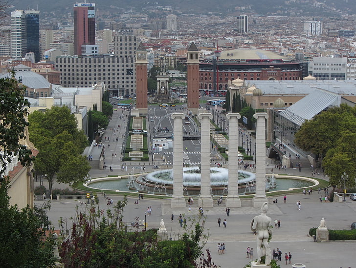 Barcelona, Plaza España'nın, yol, Uzay, Çeşme, Şehir, evleri