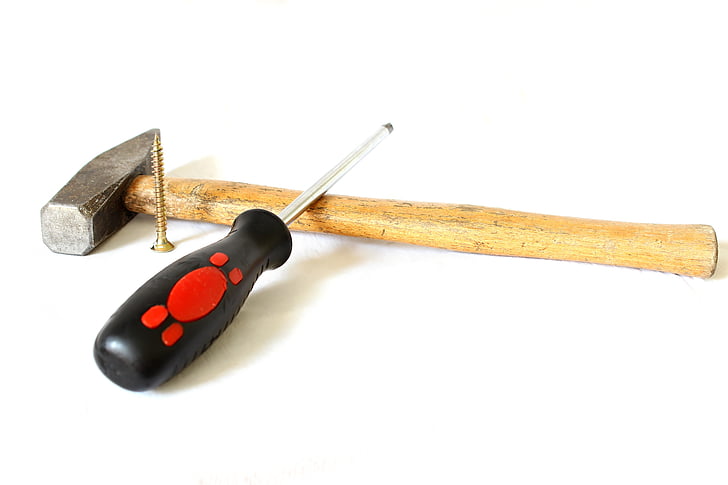 screwdriver, background, screw, wooden, metal, repair, work