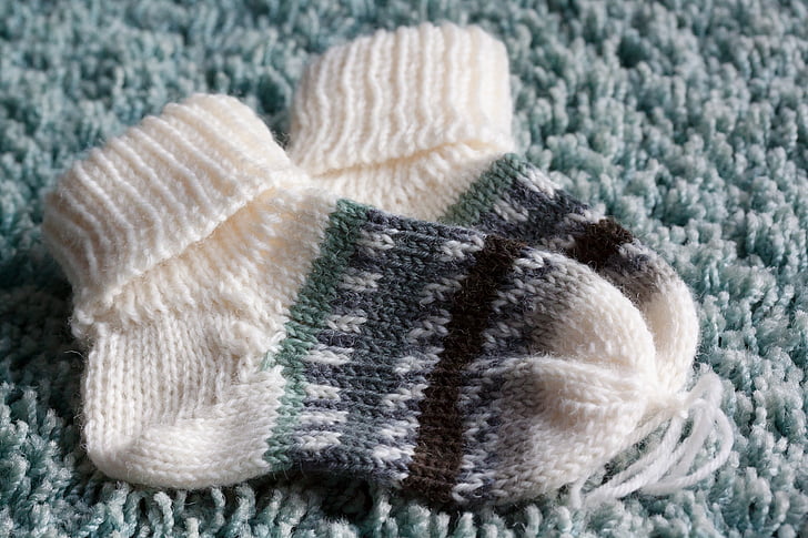 kojinių, megzti, rankų darbo, kūdikis, gimimo, apranga, atšilimas