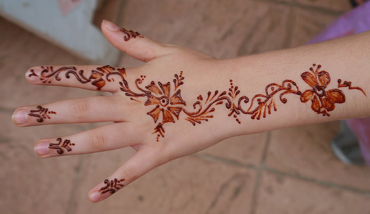 hena, mão, menina, mehendi, arte, pintura, indiano