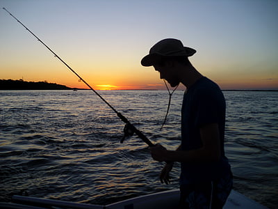 Afterglow, światło, zachód słońca, ryby, Zmierzch, wędkowanie