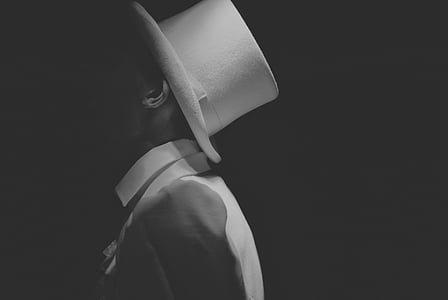black-and-white, darkness, hat, man, person, portrait, shadow