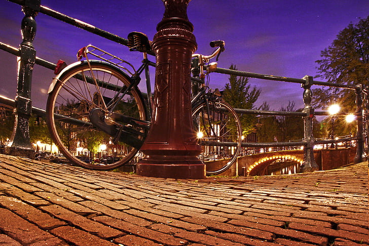 sykkel, byen, natt