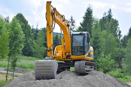excavator, road works, heavy equipment, building, excavation, caterpillar, machine