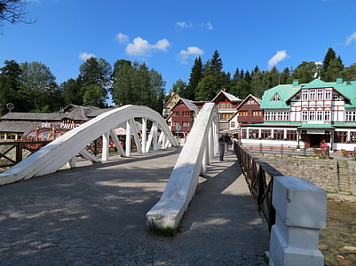 ponte, as montanhas gigantes, Spindleruv mlyn, edifício, Verão, Turismo, República Tcheca