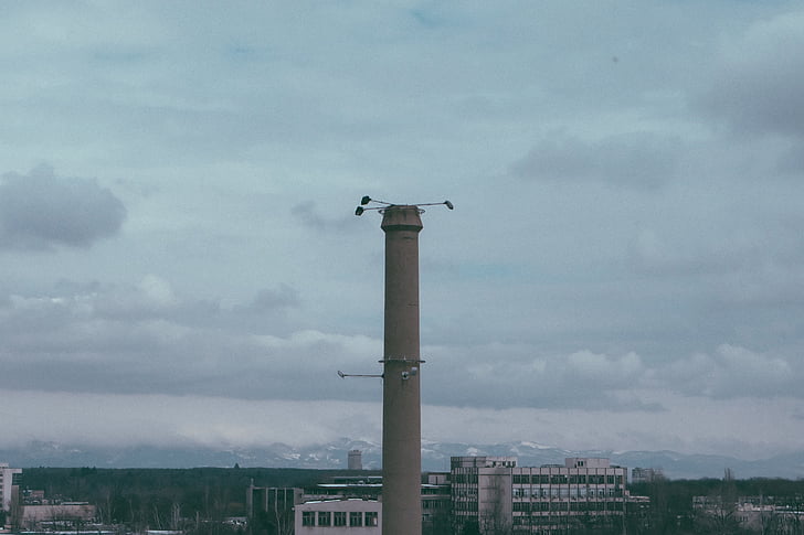 Foto, tårnet, grå, skyer, industriell, himmelen, byen