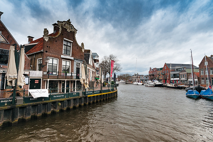 Lemmer, pristanišča, Nizozemska, Nizozemska, kanal, modra, nebo
