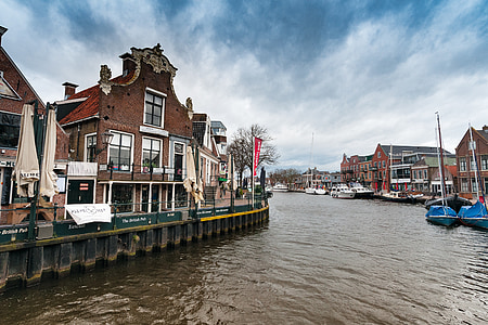 Lemmer, λιμάνι, Ολλανδία, Ολλανδία, κανάλι, μπλε, ουρανός