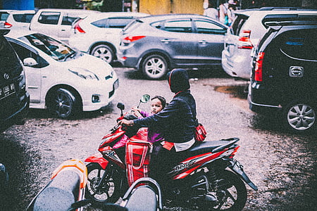 arabalar, Çocuk, Motosiklet, Motosiklet, insanlar, yol, sokak