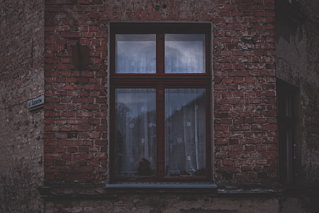 marrom, janela, completo, vidro, persianas, edifício, casa