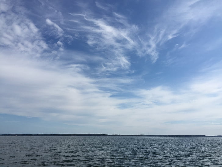 Sky, bleu, nuages, mer, Suède, format paysage, mer Baltique