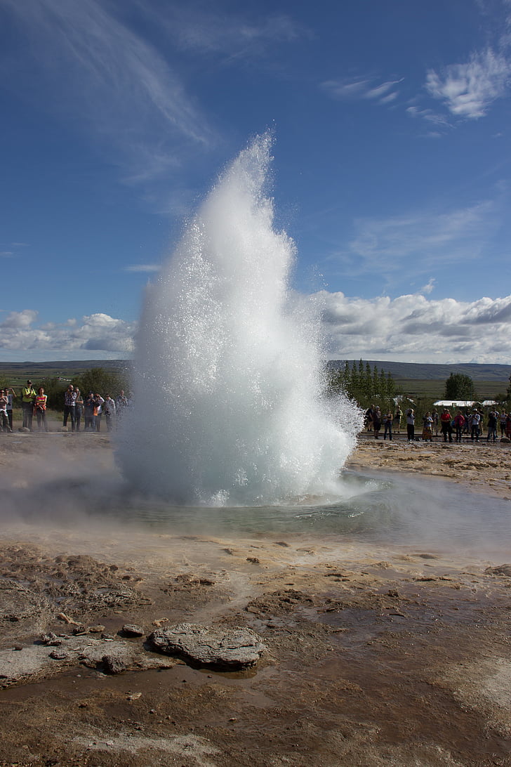Islandia, géiser, agua, azul, resorte caliente, en erupción, vapor