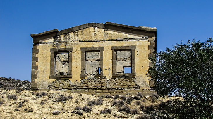 Cyprus, Ayios sozomenos, dorp, verlaten, verlaten, oude, het platform