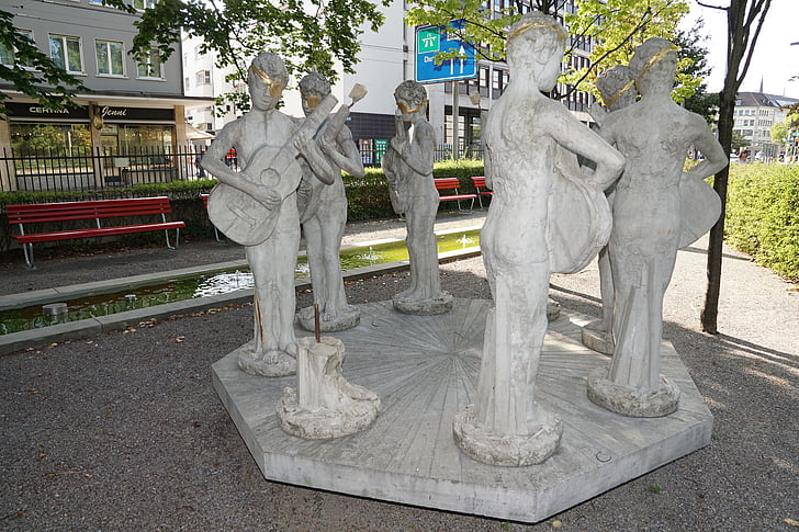 escultura, Figura, estátua, Zurique, lar de idosos, jogar, música