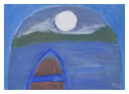 täiskuu, joonistus, maali, lihtsalt, akvarell, Moon, Lake