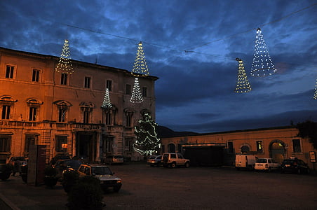 Umbria, Spoleto, Piazza, Boże Narodzenie, niebo, Iluminacje