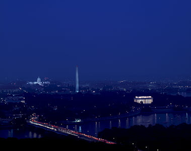 Washington dc, skyline, bybildet, elven, Capitol bygningen, Washington monument, Lincoln memorial