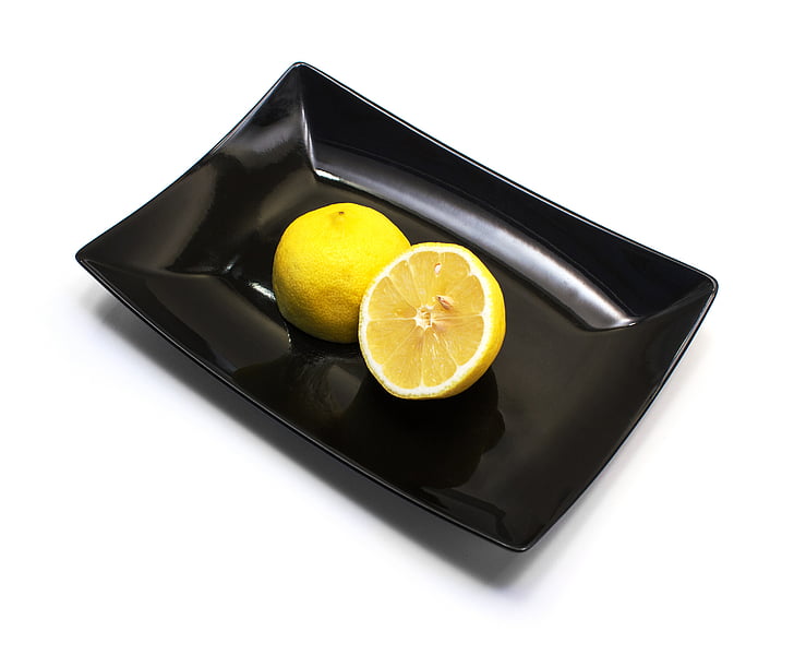 citron, frugt, mad, Citrus, hvid baggrund, sort plade