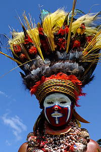 kostým, malované, peří, Karneval, Papua-Nová guinea, korálky, červená