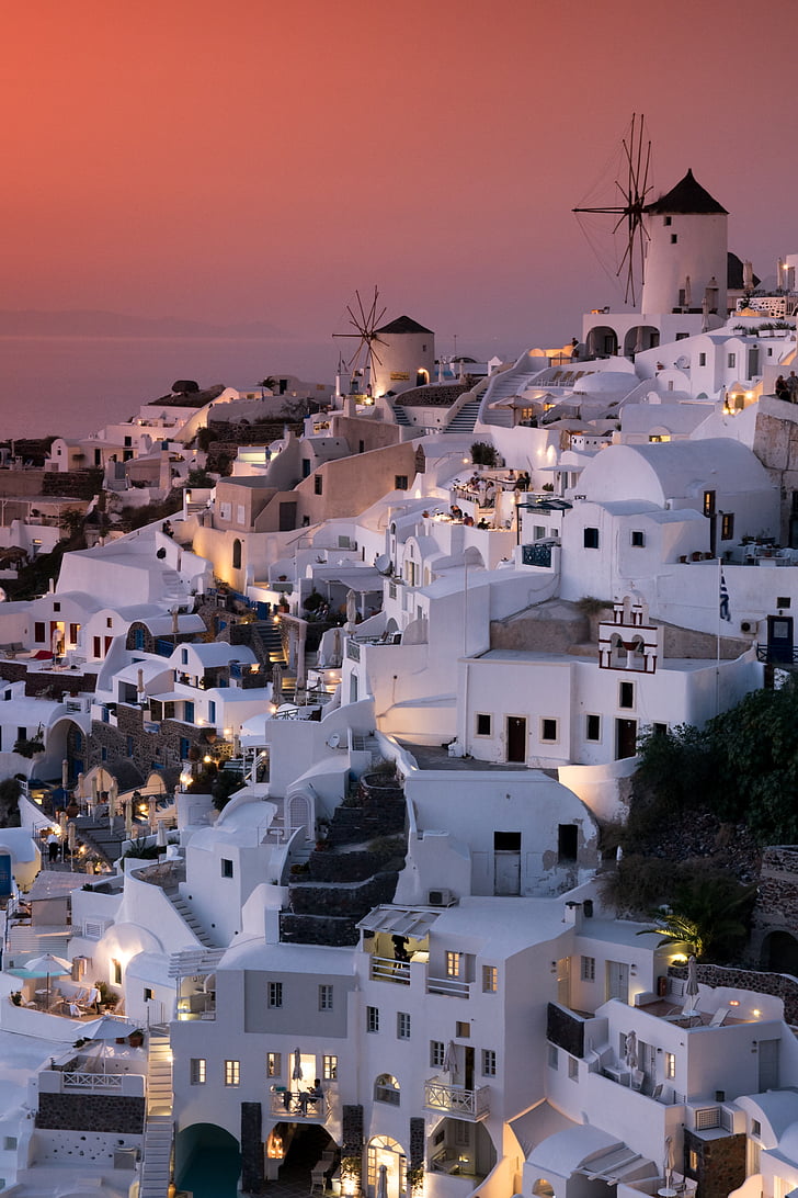 Гърция, Oia, море, Санторини, лято, домове, морски изглед