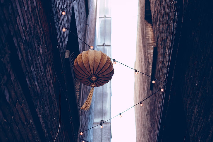 brown, lantern, hanging, led, lights, architecture, buildings