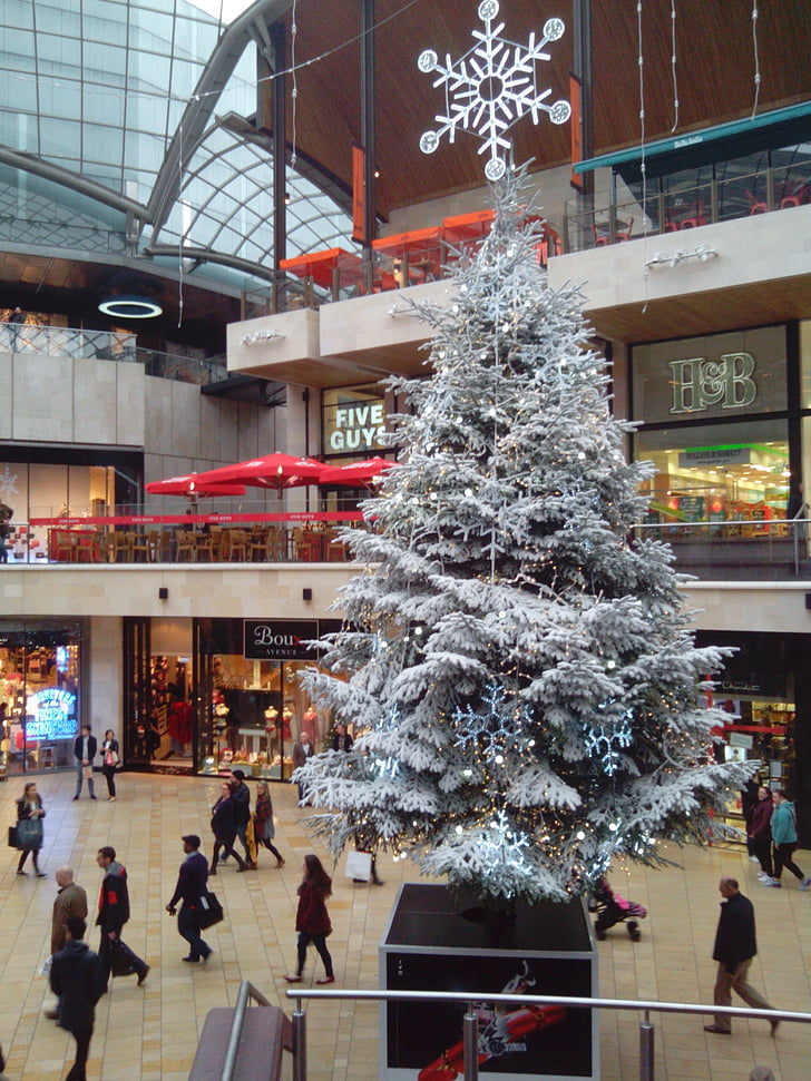 Christmas, treet, furu, Star, lys, shopping plaza